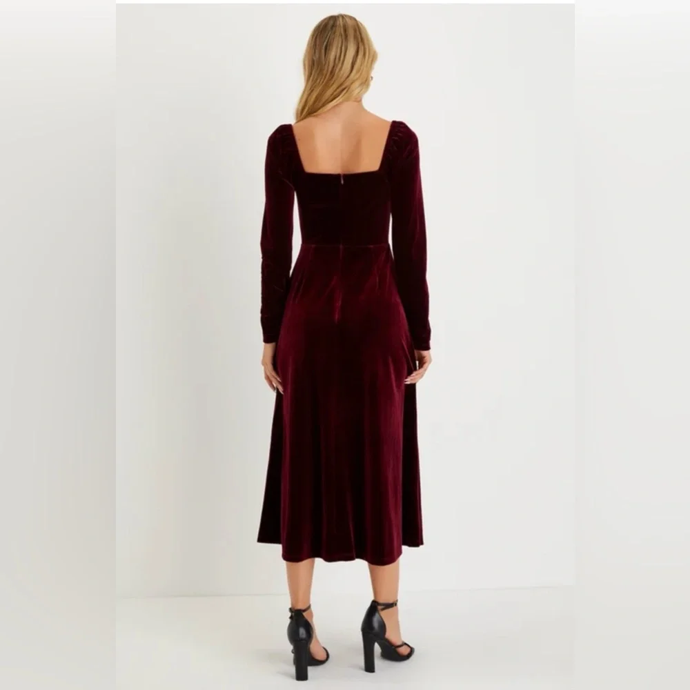 Lulus Precious Impression Burgundy Velvet Bustier Midi Dress Red - Size XL - Picture 2 of 3